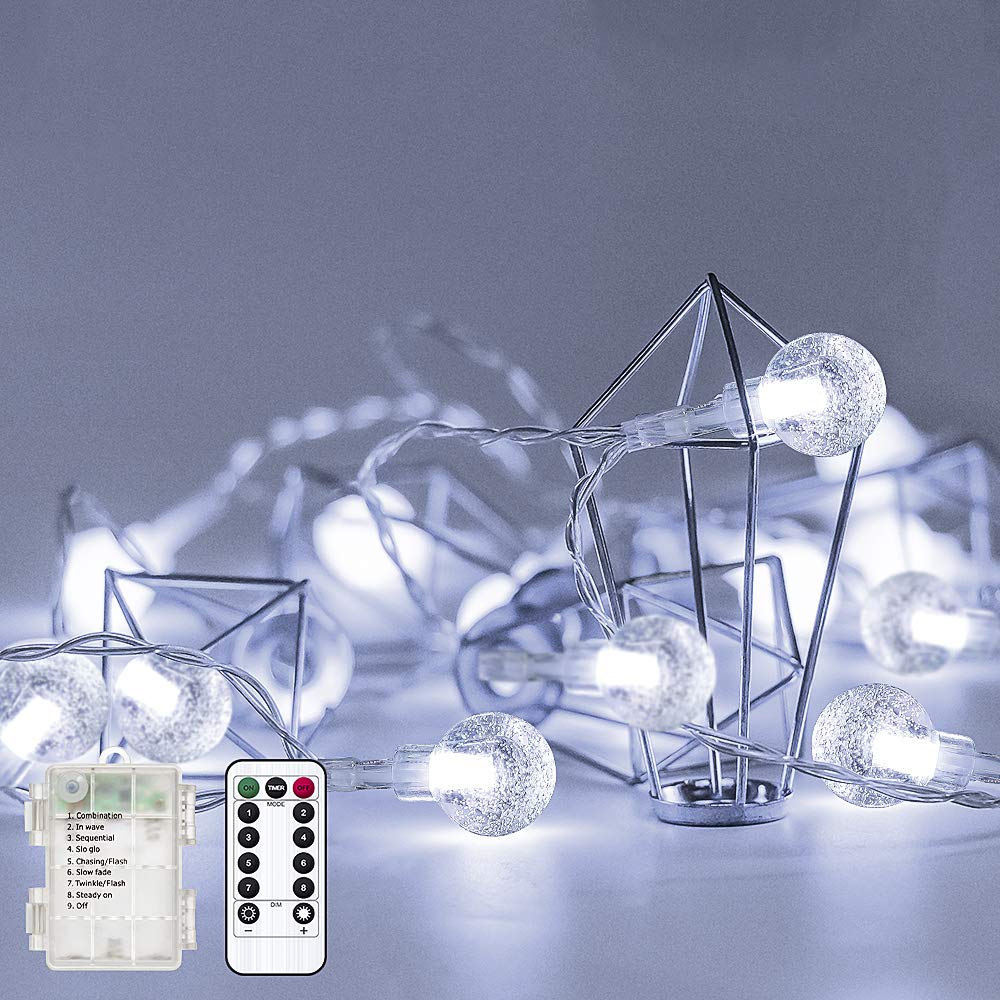 Metaku Outdoor String Lights, 50LED Fairy Lights, 16.4ft, Battery Operated, Waterproof, Cool White - Perfect for Patio, Garden, Balcony