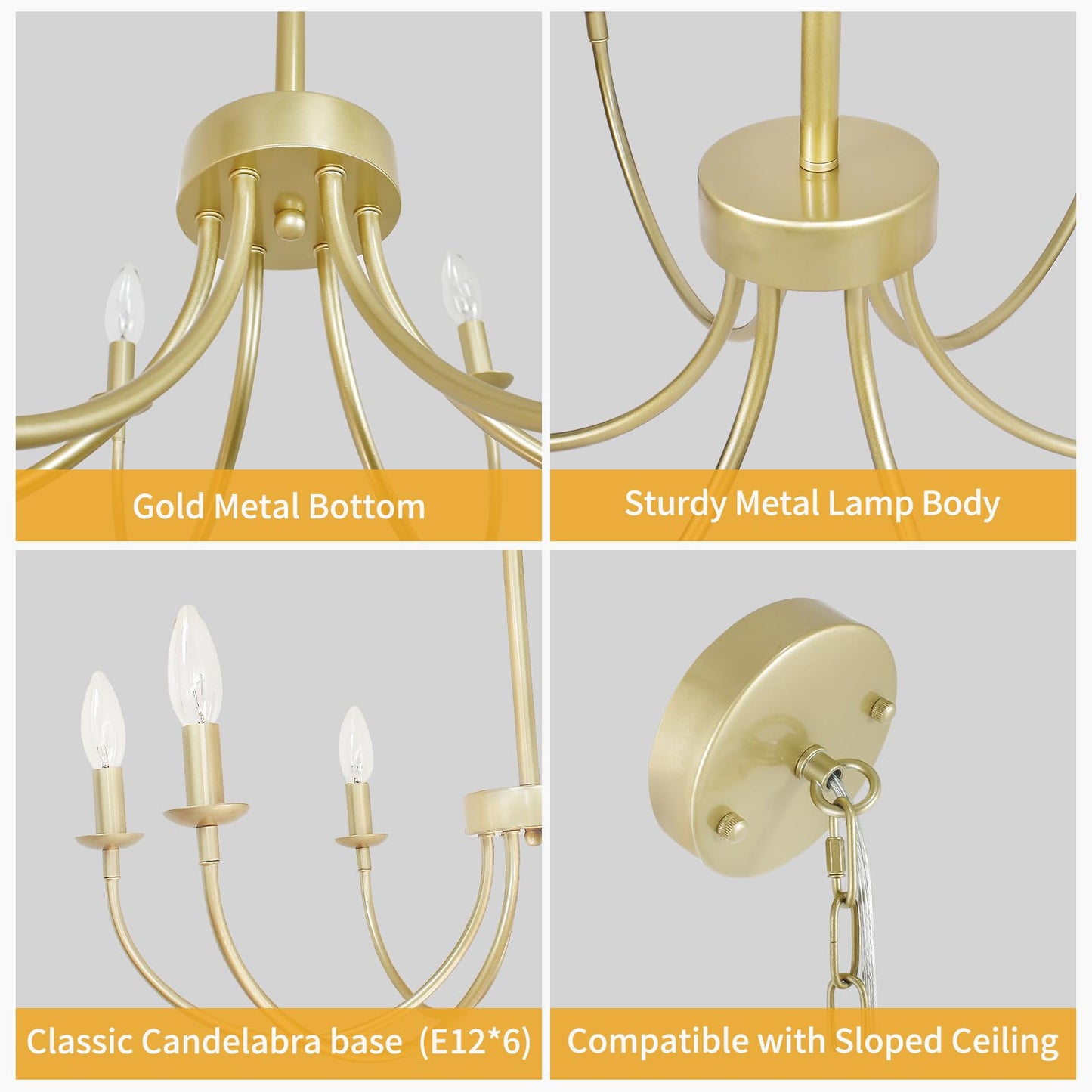 Puyveyor Gold Chandelier  6-Light Farmhouse Chandelier For Dining Room Lighting Fixtures Hanging  Industrial Candle Modern Chandelier For Bedroom  Foyer  Living Room And Entryway