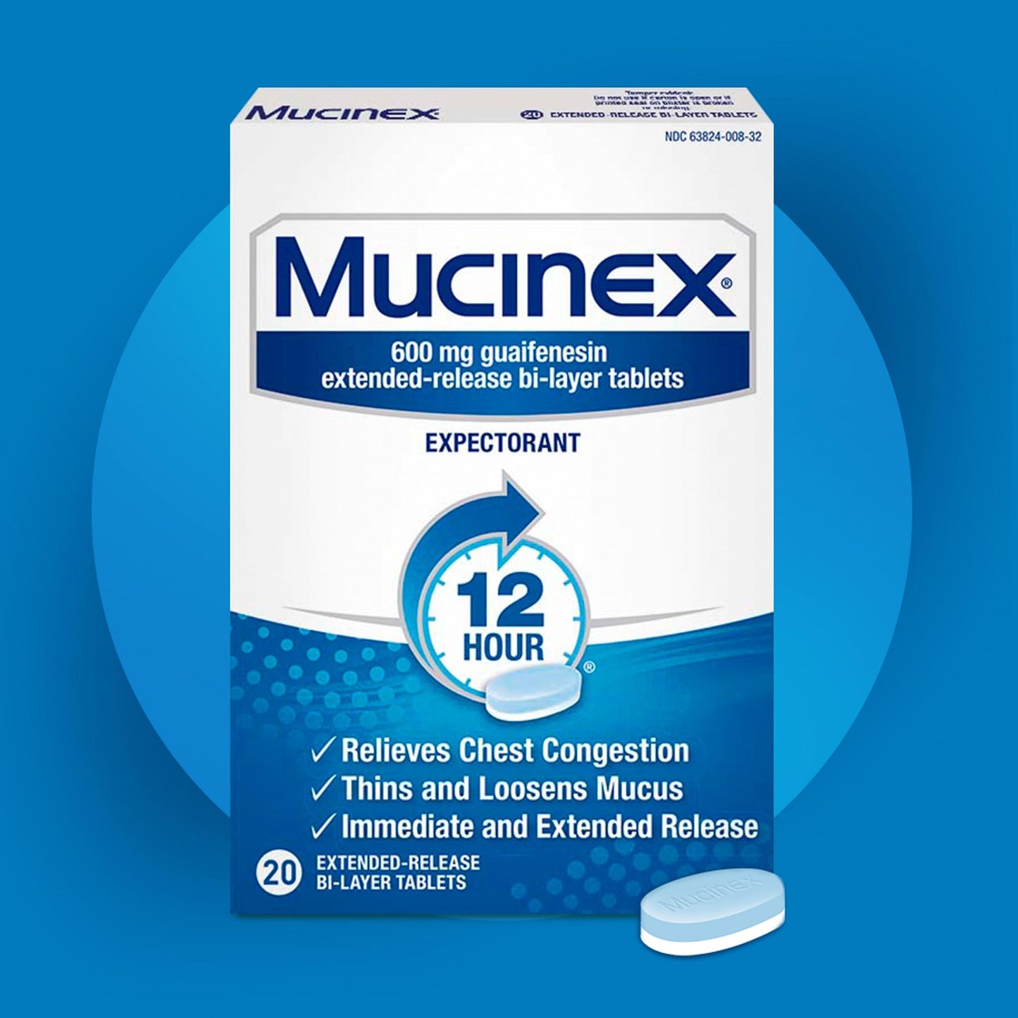 Mucinex Chest Congestion, Expectorant 12 Hour Extended Release Tablets, 20ct, 600mg Guaifenesin with Extended Relief of Chest Congestion Caused by Excess Mucus. Thins and Loosens Mucus (Pack of 2)