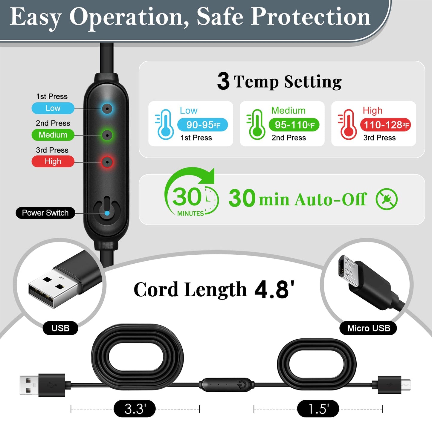 FERVORSOFT Silk Sinus Pressure Relief Mask, USB Corded Warm Compress for Sinusitis, Tension Headache & Migraine Treatment with 3 Temp Settings & 30-Min Auto Off Black