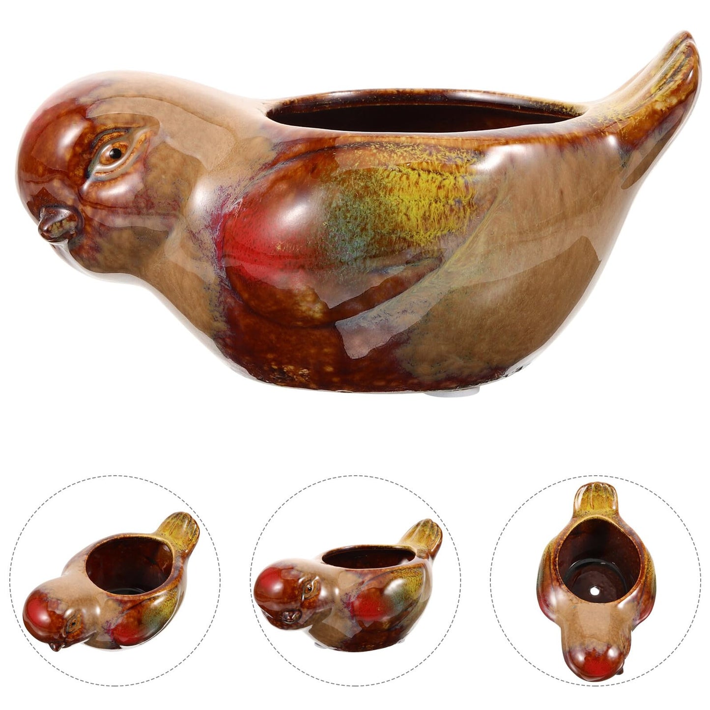 CONGARTENO Ceramic Succulent Planter Pot Bird Shape with Reactive Glaze for Indoor Outdoor Plants Small Decorative Flower Pot for Bonsai and Cactus