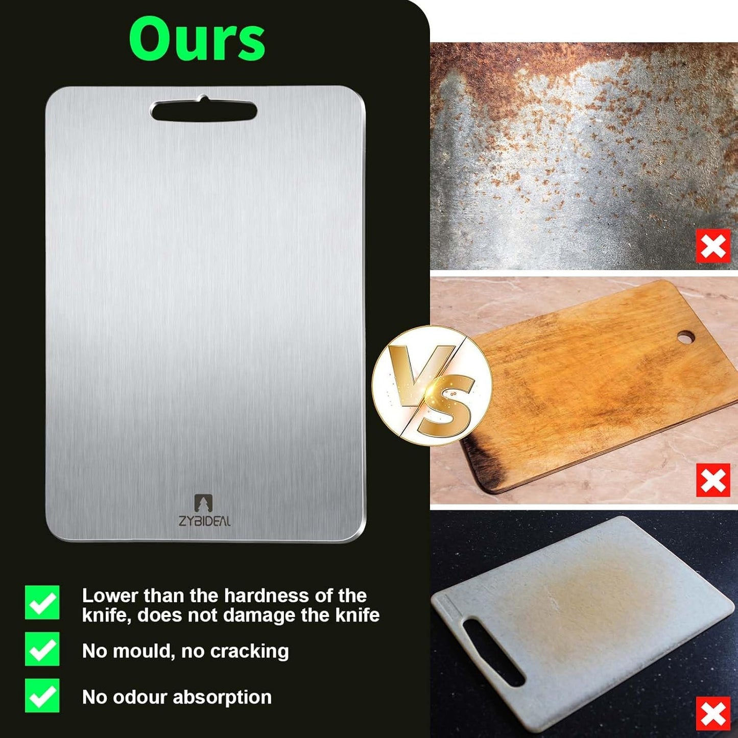 Pure Titanium Cutting Board, Stainless Cutting Boards for Kitchen, Double-Sided Food Grade Chopping for Meat, Vegetable & Fruit (11 * 15IN)