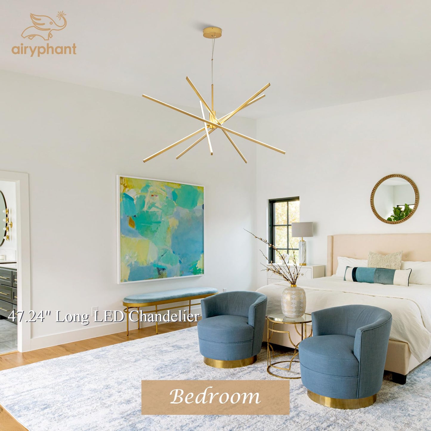 Airyphant Gold Chandelier 47  Big High Ceiling Chandeliers Big Modern Remote Control Chandelier For Large Living Room Dining Room Foyer