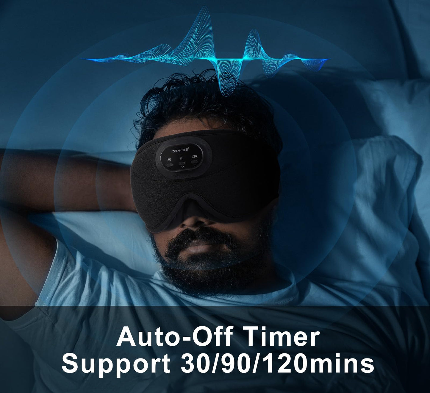 ZHENYEMEI Bluetooth Sleep Mask with Smart Timing, 100% Blackout 3D Contoured Eye Mask for Sleeping & Music Auto Shut Off, Breathable No Pressure for Side Sleeper Travel Essential Gift for Women Men