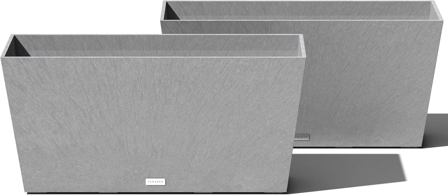 Veradek Pure Series Midori Trough Planter - Large Rectangular Planter for Indoor or Outdoor Deck/Porch | Durable All-Weather Use with Drainage Holes | Modern Decor for Shrubs, Flowers, Small Plants