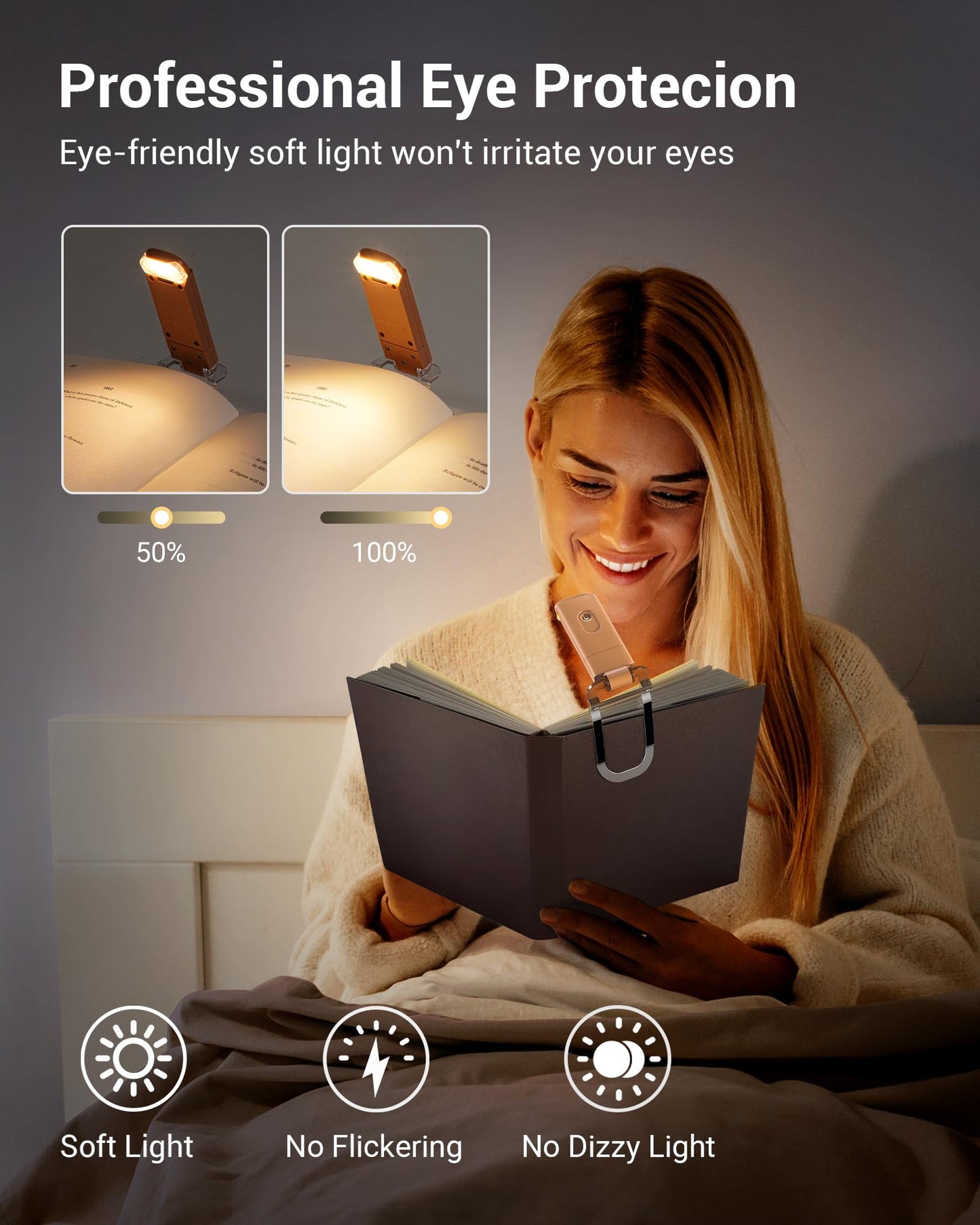 DEWENWILS USB Rechargeable Book Light Clip-on LED Reading Lamp, Warm White, Adjustable Brightness, Mocha Mousse, Model IT-008