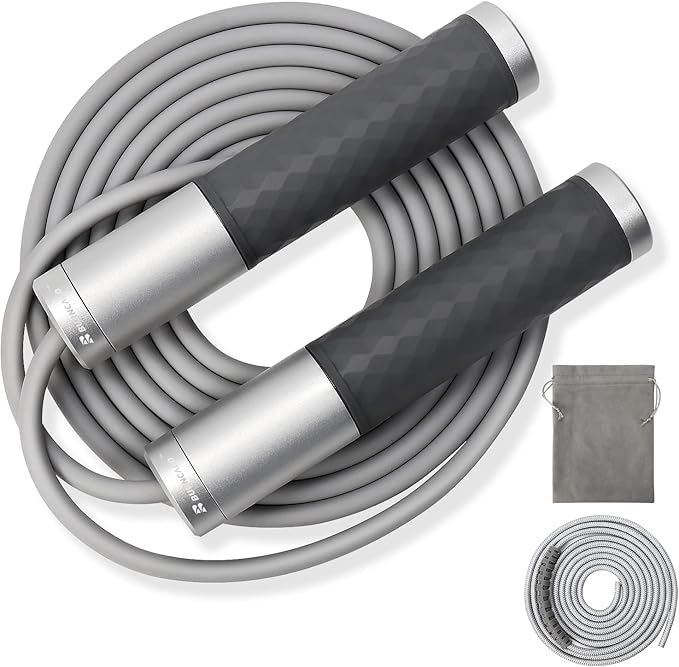 BURNCALO Weighted Jump Rope for Men, Women (1.5LB) - Alloy Steel Handles, Speed Skipping Rope, Gym,Indoor/Outdoor - Fitnes...