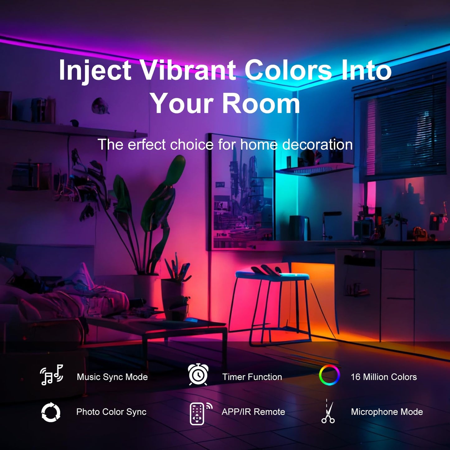 FBY 100 FT LED Light Strips, Multicolor, Bluetooth Music Sync, Remote Control, Plastic, Model FBY-100