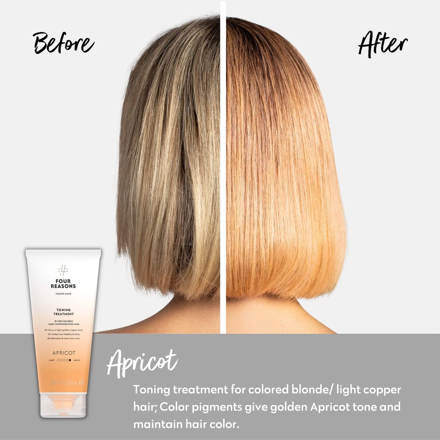 FOUR REASONS Color Depositing Shampoo for Color Treated Hair (Apricot, Golden Copper) - Sulfate Free, Vegan, 8.5 Fl Oz