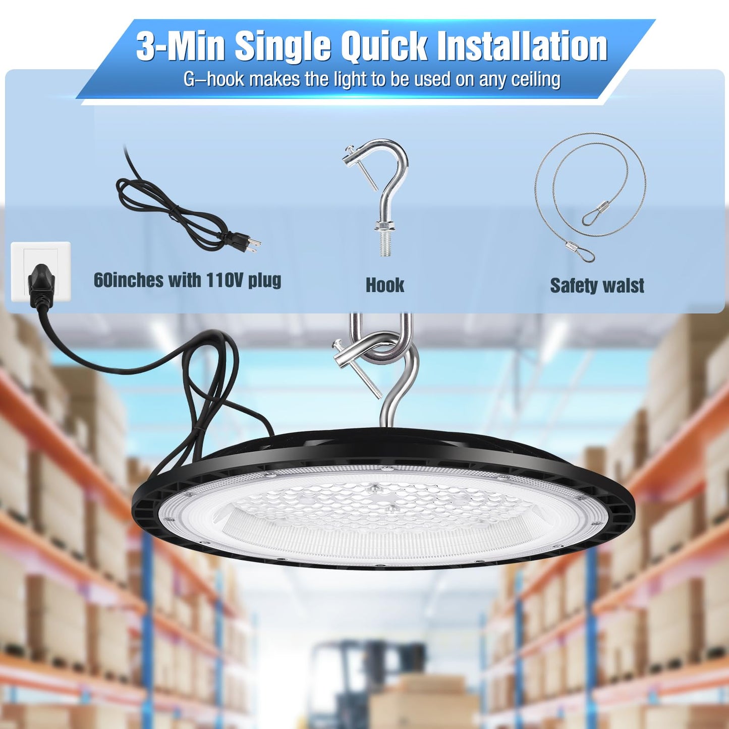 Yanycn 20 Pack 240W Ufo Led High Bay Lights 120Vac Ip66 Waterproof 40000Lm 5000K Daylight  1050W Mh/Hps With Plug Commercial Bay Lighting For Barn Gym Factory Warehouse Shop Workshop Gym