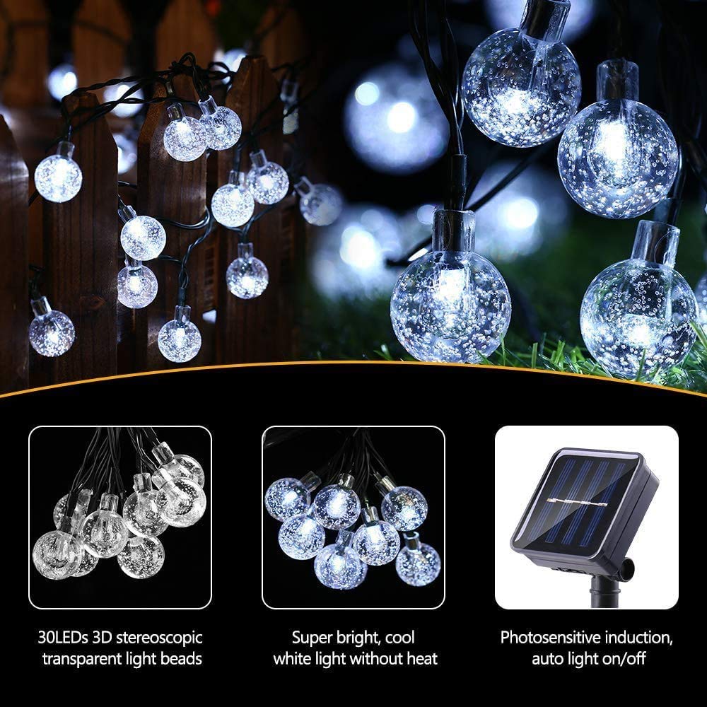 LYHOPE Solar String Lights, 71ft, 120 LEDs, Waterproof, 8 Modes, White, Outdoor Patio Garden Gazebo Decorations