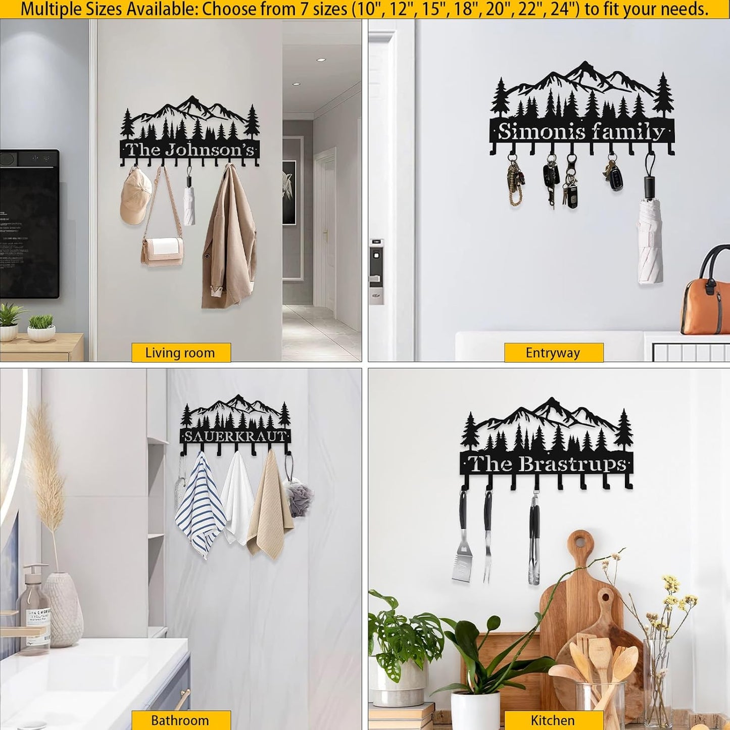 Custom Metal Key Rack Hooks, Personalized Key Holder for Wall, Little Forest, Mountain Theme Wall Decoration Hooks, Key Hanger Organizer for Living Room, Entryway, Bathroom, Kitchen Decor