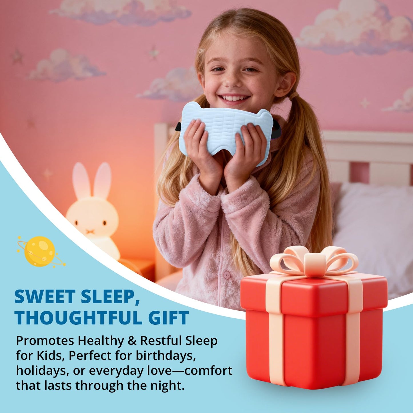 Kids Sleep Mask, 3D Sleeping Eye Mask for Kids with Adjustable Elastic Strap, Bear Shape Eye Cover with Memory Foam, Soft & Light-Blocking, Gift for Boys Girls Teens Age 5–15 (Blue)
