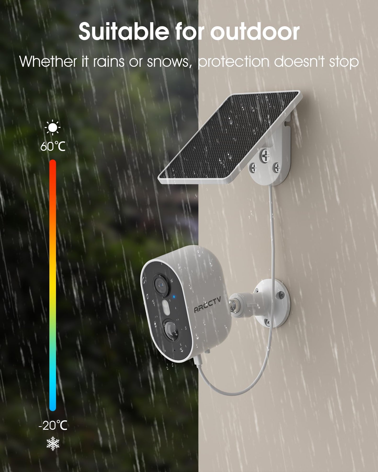 ARCCTV Security Camera Wireless Outdoor, 4MP Recharge Battery Powered WiFi Camera with Solar Panel, Motion Detection, Color Night Vision, 2-Way-Audio, 2.4G/5G Dual Band WiFi