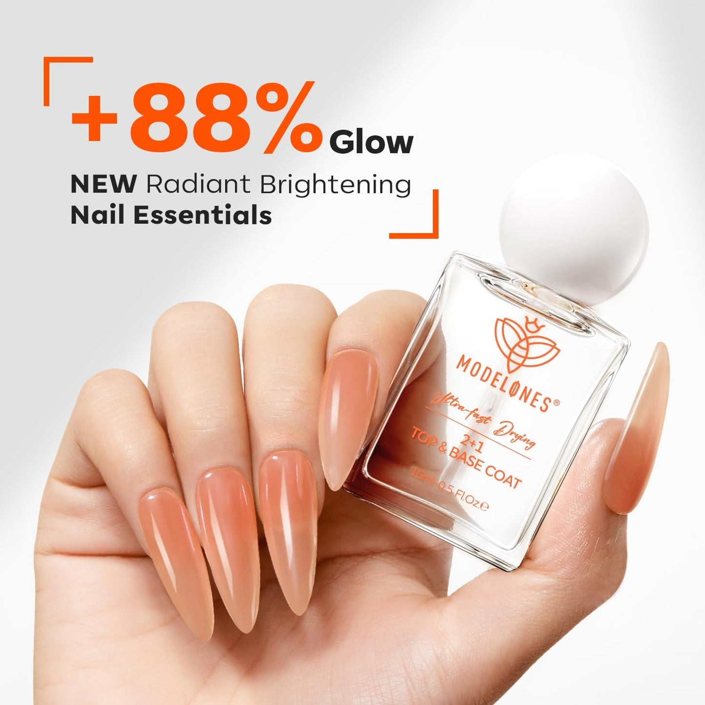 modelones 3-in-One Top Coat and Base Coat Nail Polish, Nail Strengthener, 15 Ml Clear Nail Polish Quick Dry Long Lasting Shine C