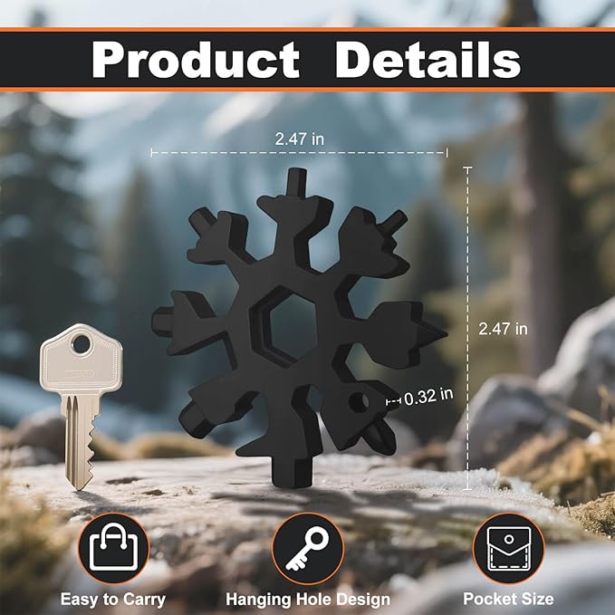 Snowflake Multi Tool 2 Pack - Stainless Steel 18 in 1 Multitool with Carabiner,Bottle Opener & Wrench,Stocking Stuffers for Men,White Elephant Gifts, Christmas Gifts for Him(Silver + Black)