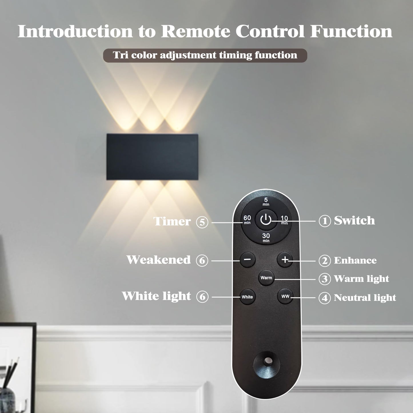 Shelprojsu LED Wall Sconce Set of 2, Rechargeable Battery Operated, Dimmable, Remote Control, Black, Model WA807
