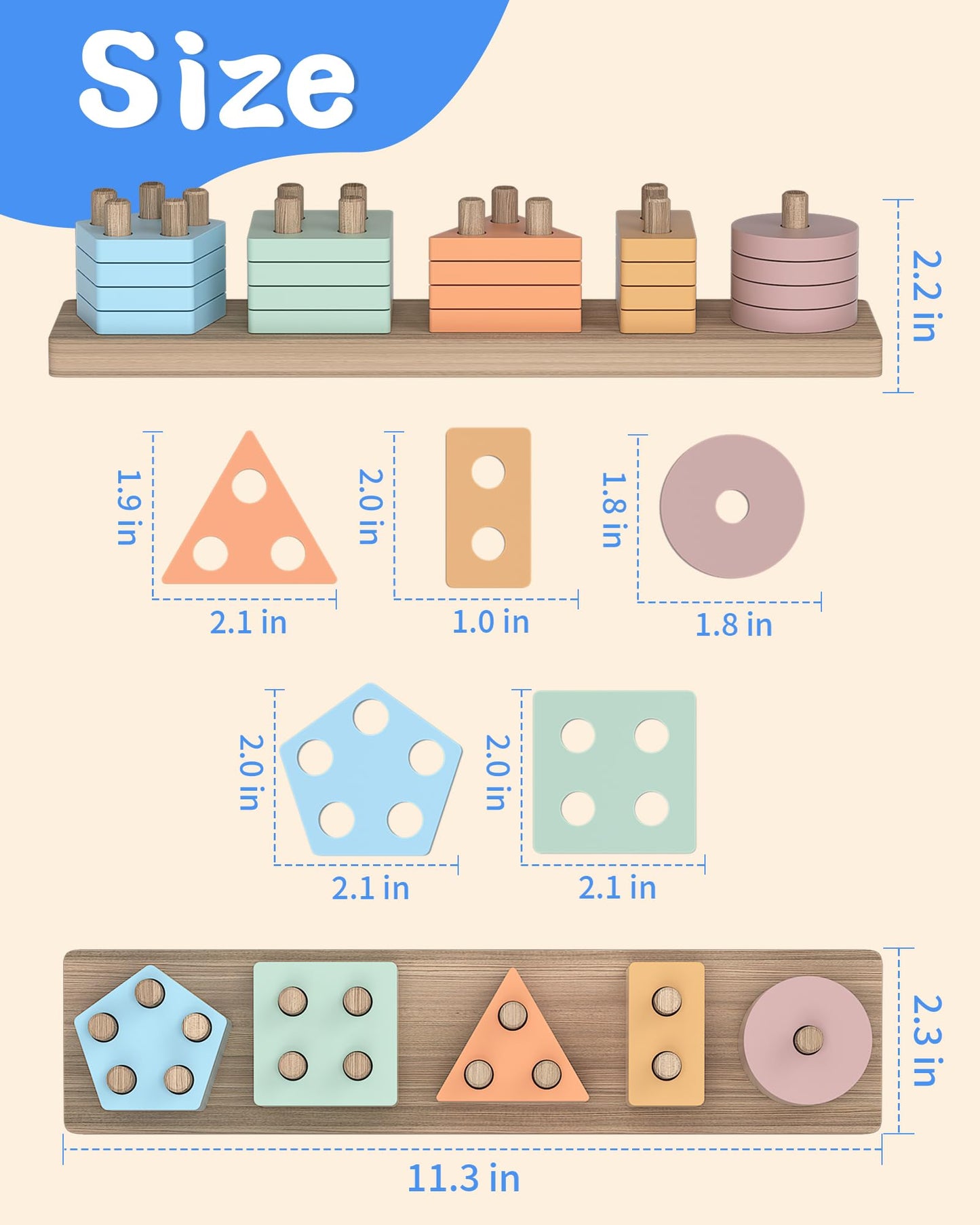 kecristv Montessori Toys for 1 2 Year Old Girl and Boy Birthday Gifts, Shape Sorter Wooden Toys for Toddlers Age 1-3 2-4, Learning Educational Sensory Stacking Toddler Puzzles