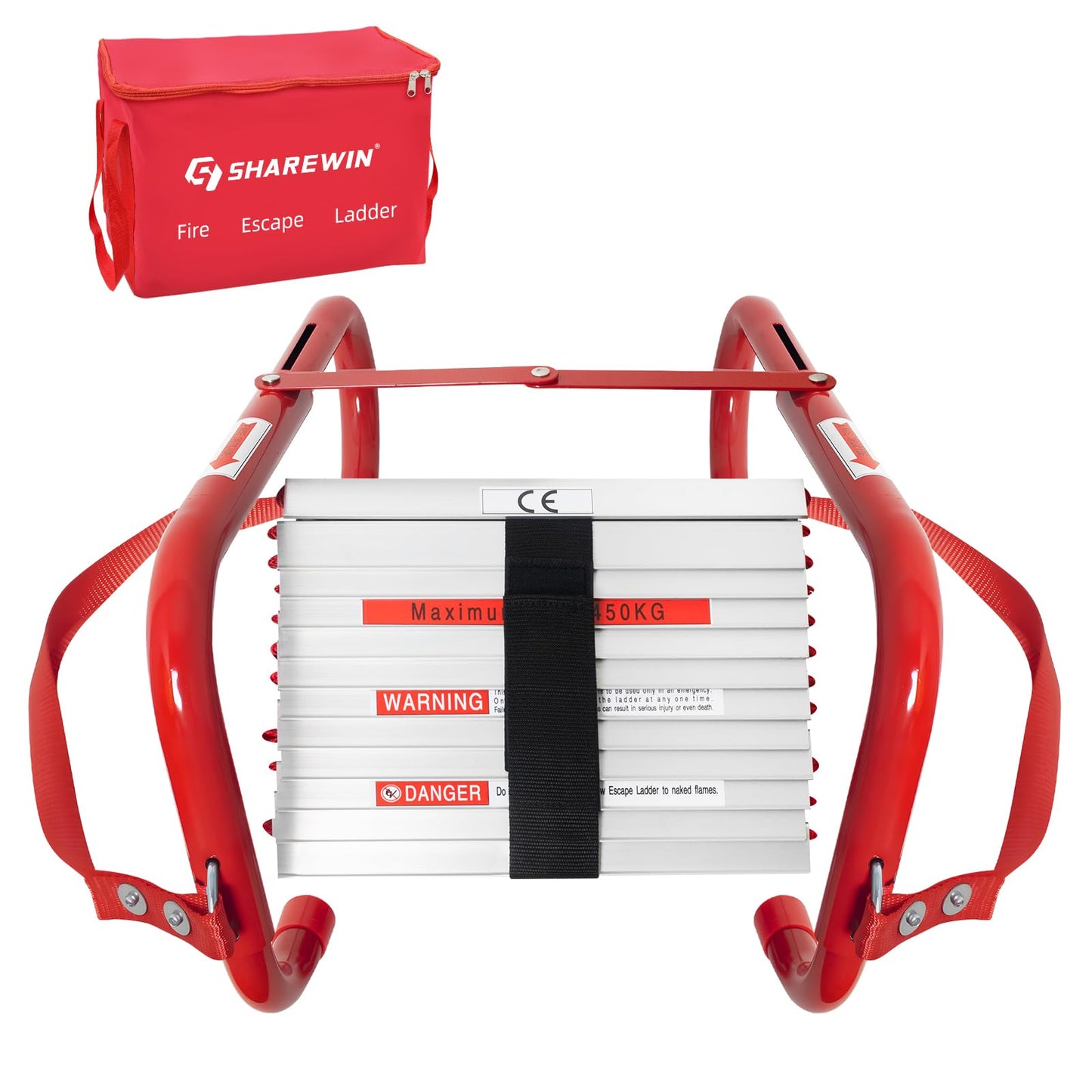 Portable Fire Ladder 2 Story Emergency Escape Ladder 15 Ft with Wide Steps V Center Support