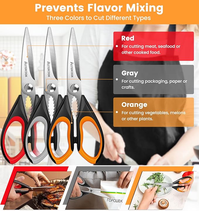 Astercook Kitchen Scissors All Purpose Heavy Duty,3 Pack Kitchen Shears Set,Stainless Steel Kitchen Gadgets for Cutting Food,Poultry,Meat,Vegetable,Herb Dishwasher Safe Utility Tools Home Gift