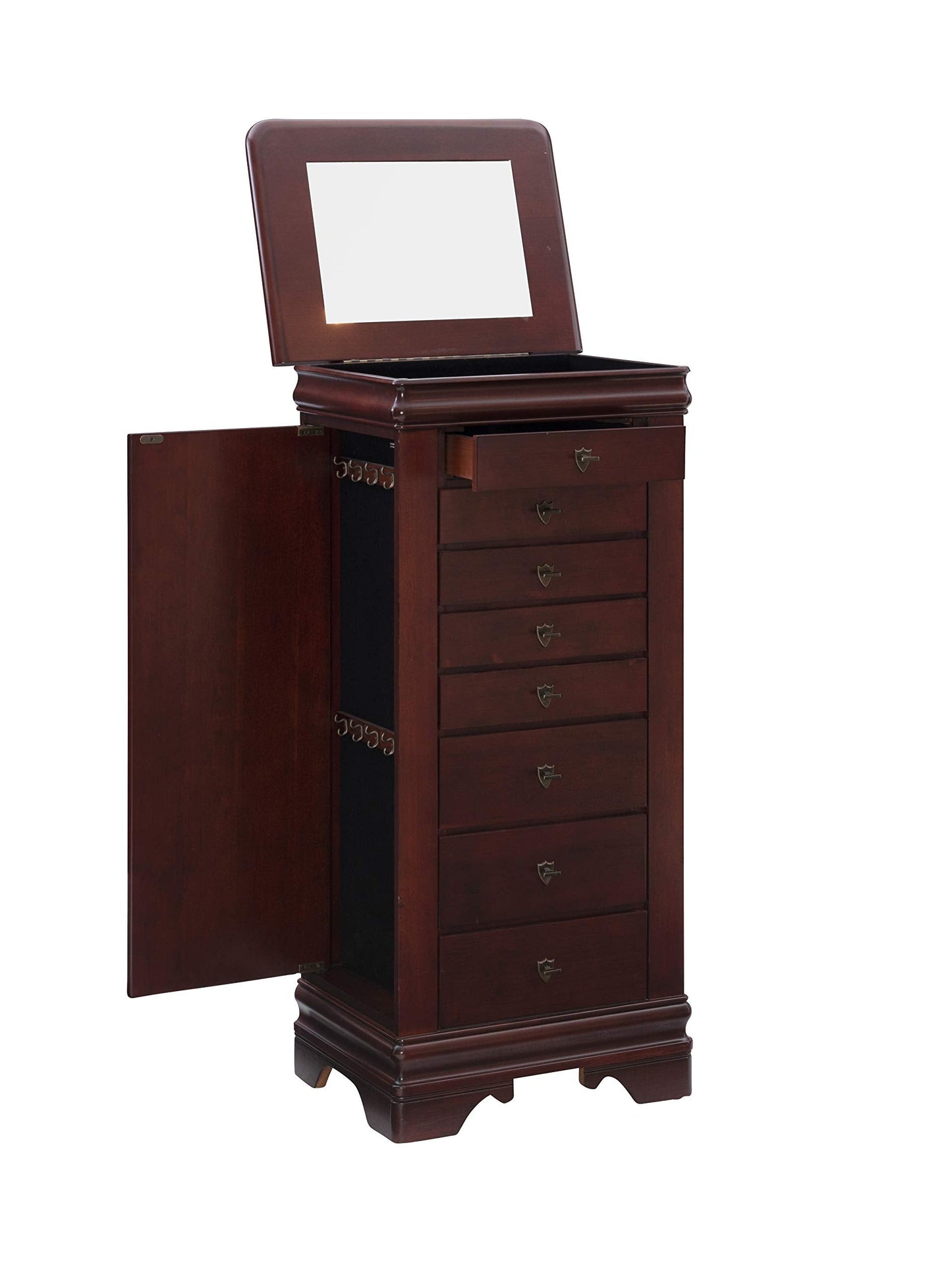 Powell Louis Philippe Jewelry Armoire Marquis Cherry Closed: 20-1/8 x 15-1/8 x 42-7/8 H, Open: 40