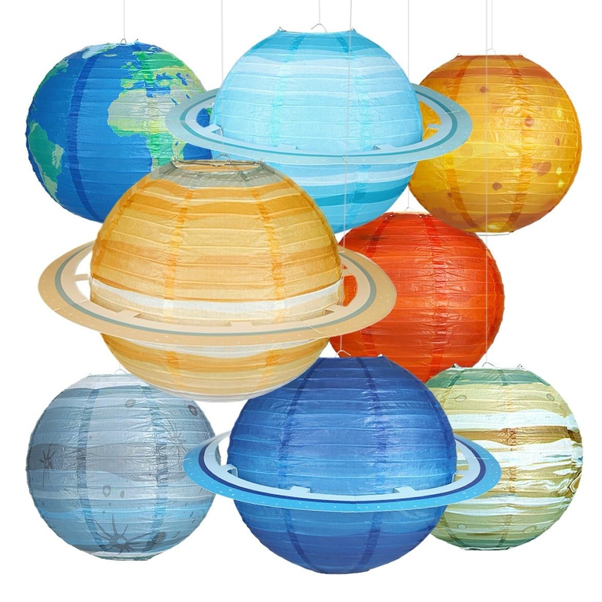 Fontien 8 Pcs  t Paper Lanterns - 12 Inch Outer Space Party Decorations, Solar System Design For Kids Space Theme Birthday Parties