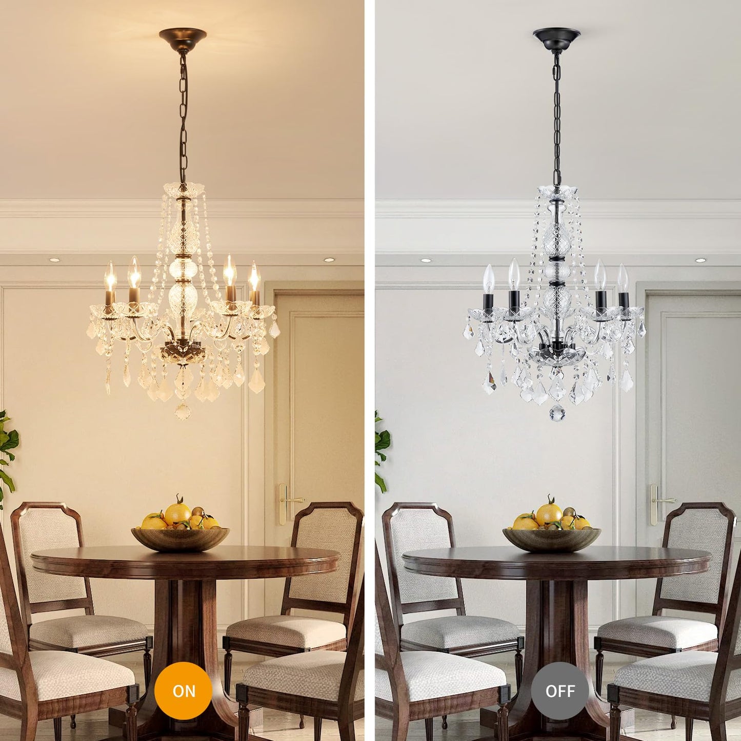 Wuzups Crystal 5-Light Candle Chandelier Pendant Flushmount Ceiling Light Modern Lighting Fixture For Bedroom Hallway Bar Kitchen Bathroom  H 25 X W 20  Black  E12 Base