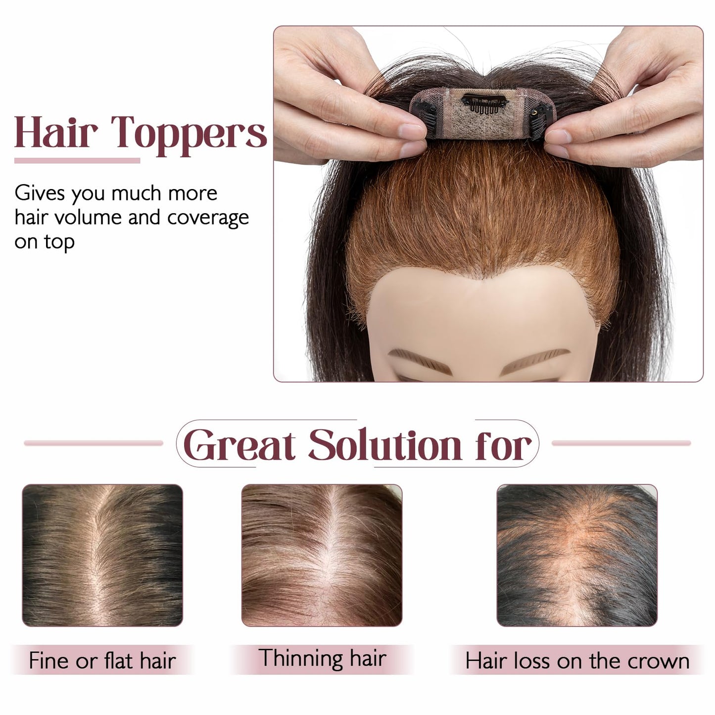 Elailite Hair Toppers for Women Real Human Hair Topper Thinning Thin 5.1x2.8 Silk Base Clip in Remy Hairpieces 10 Inch Natural B