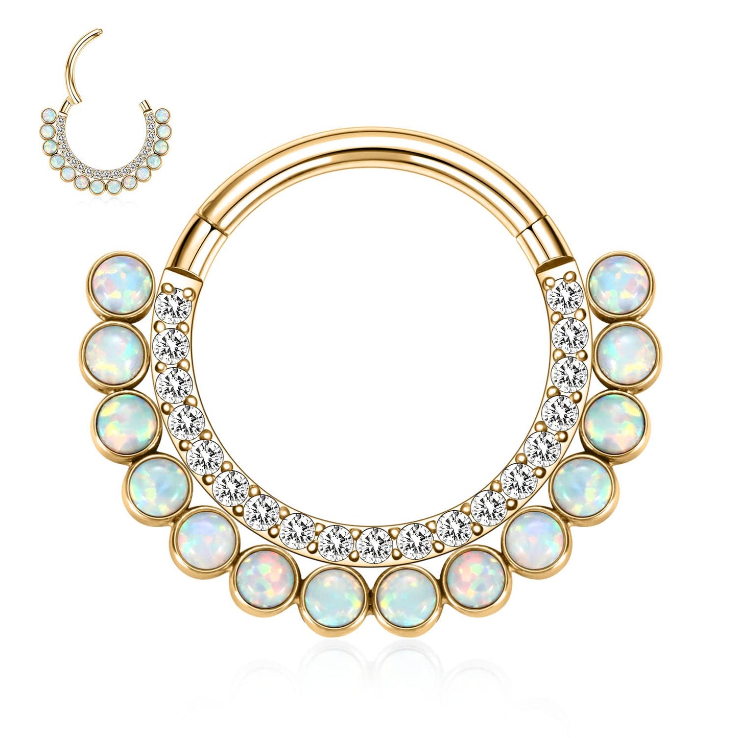 PEAKLINK Septum Jewelry 16G Daith Earrings Surgical Steel Gold Septum Rings Nose Ring Hoop Opal Septum Clicker Ring Daith Pierci