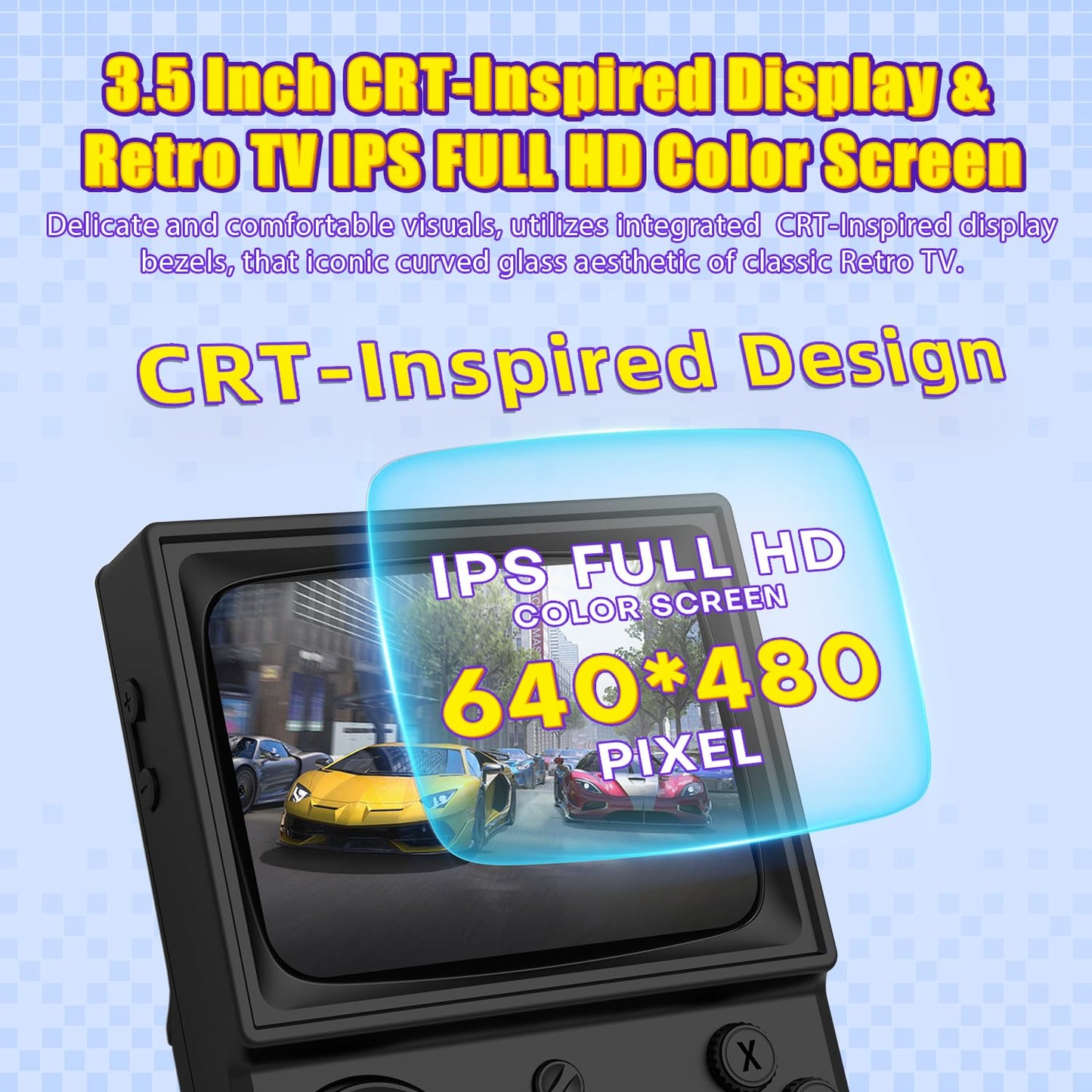 R36T Retro Gaming Console, 3.5'' IPS Screen CRT-Inspired, Handheld Game Console with 18000+ Classic Games Supports WiFi Networked Fighting and OTG, 3500mAh Battery, with Portable Case(Black 64GB)