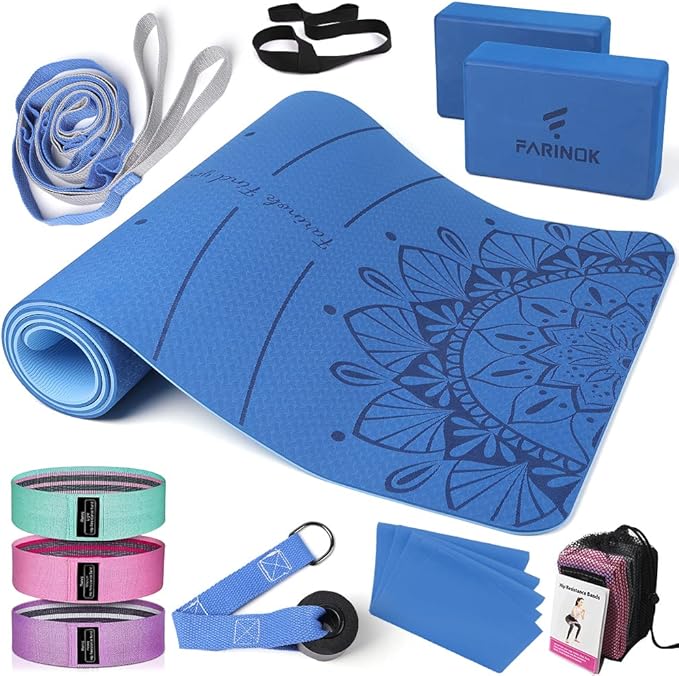1/3 Yoga Mat Thick, Yoga Kit and Sets for Beginners Include High Density Yoga Mat with Multi-loops Yoga Strap, Yoga Block...