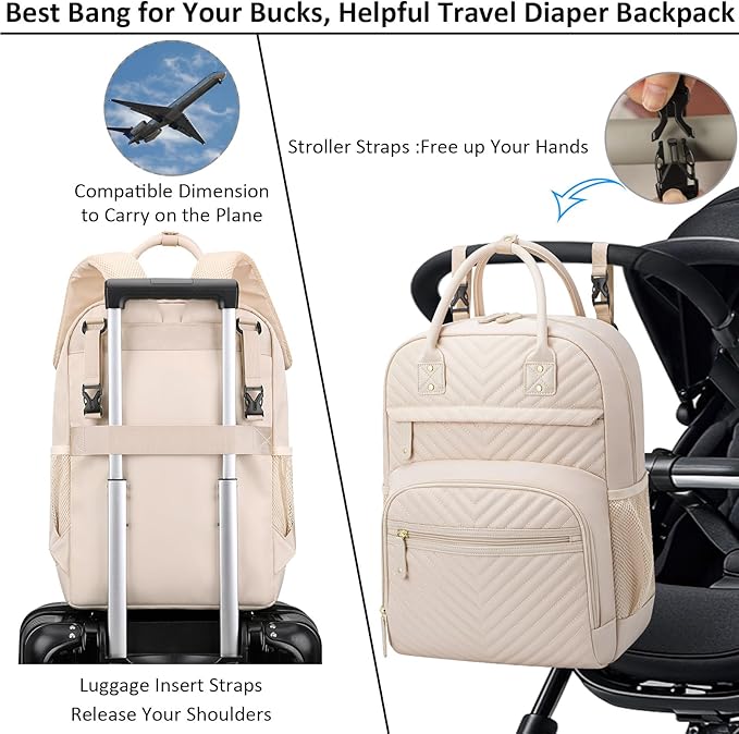 Diaper Bag Backpack Tote for Women Large Capacity, Baby Bag with Insulated Pockets Multifunctional Diaper Bags For Baby Girl Boy Waterproof Baby Bags For Boys Girls Maternity Bag Beige