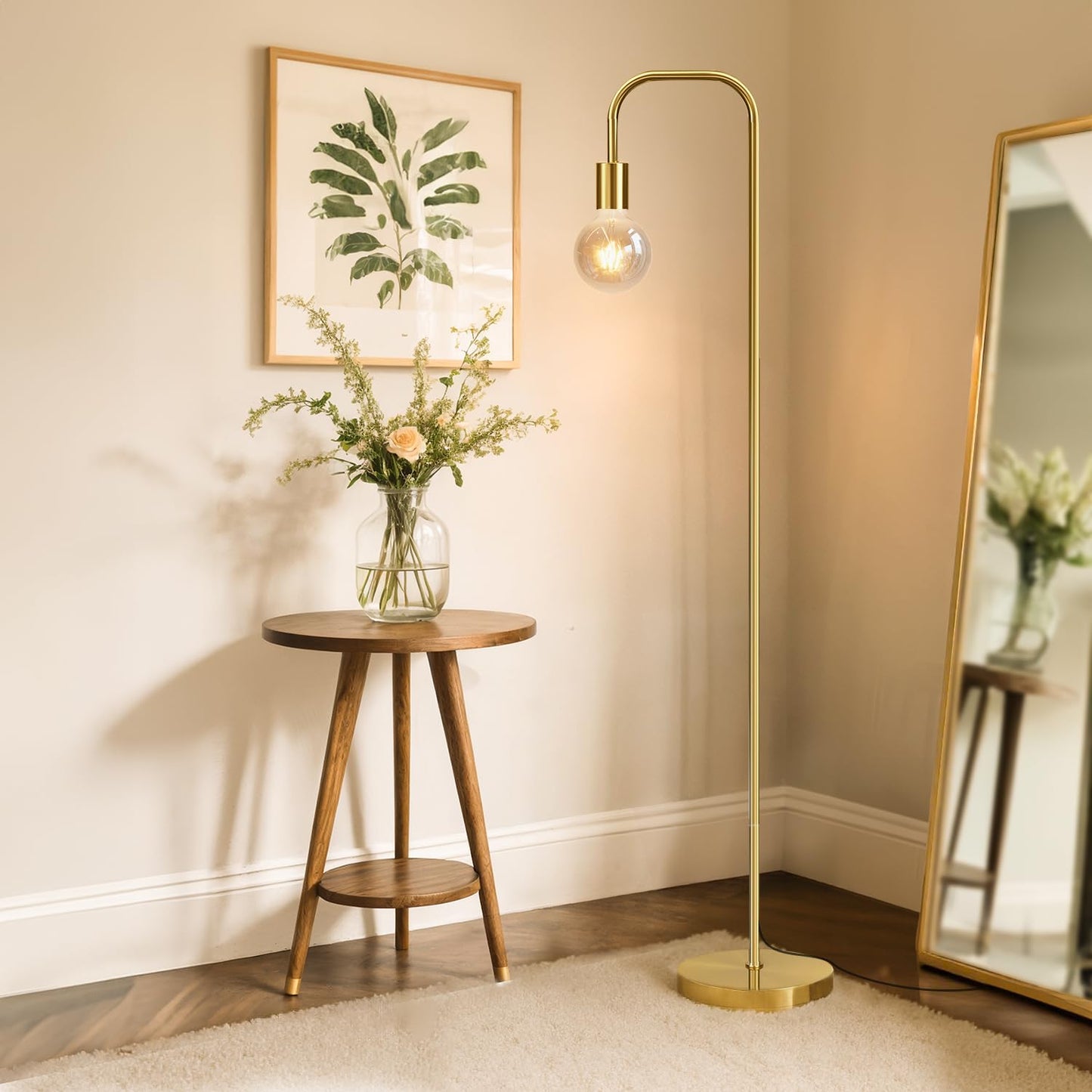 Oneach Industrial Floor Lamp - 63.75 Antique Brass Gold, Minimalist Design For Living Room, Bedroom, Office - Model Amz-F2016-Gl