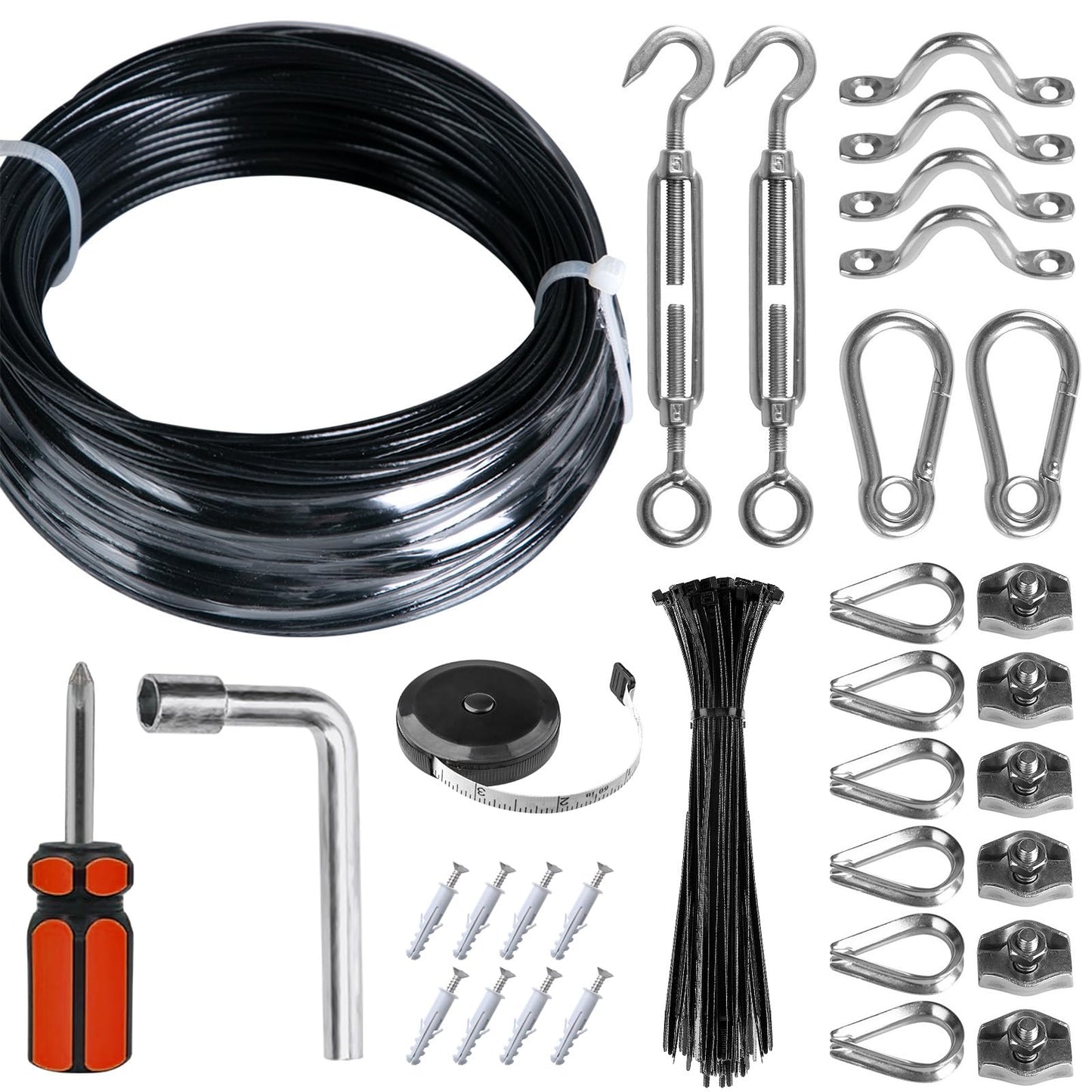Brightown String Lights Hanging Kit, 100Ft Stainless Steel Cable, Heavy Duty, Easy to Install, Black Vinyl-Coated