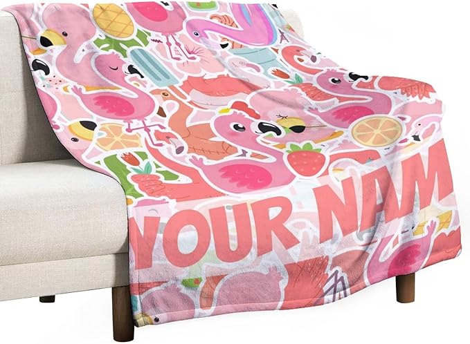 Custom Flamingo Blanket Gifts with Name - 60 x 80 Inches Funny Flamingo Throw for Men & Women - Pink Fluffy Comfort Furry Blankets for Winter