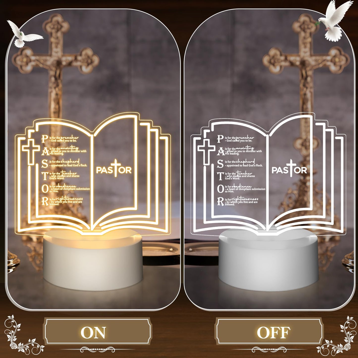 Kosiz 2 Pcs Pastor Appreciation Gift Led Night Light Christmas Christian Gifts Engraved Thank Clergy Sayings Acrylic Lamp With Base Religious Decor Men Women Clergy Staff Retirement (Stylish Pastor)