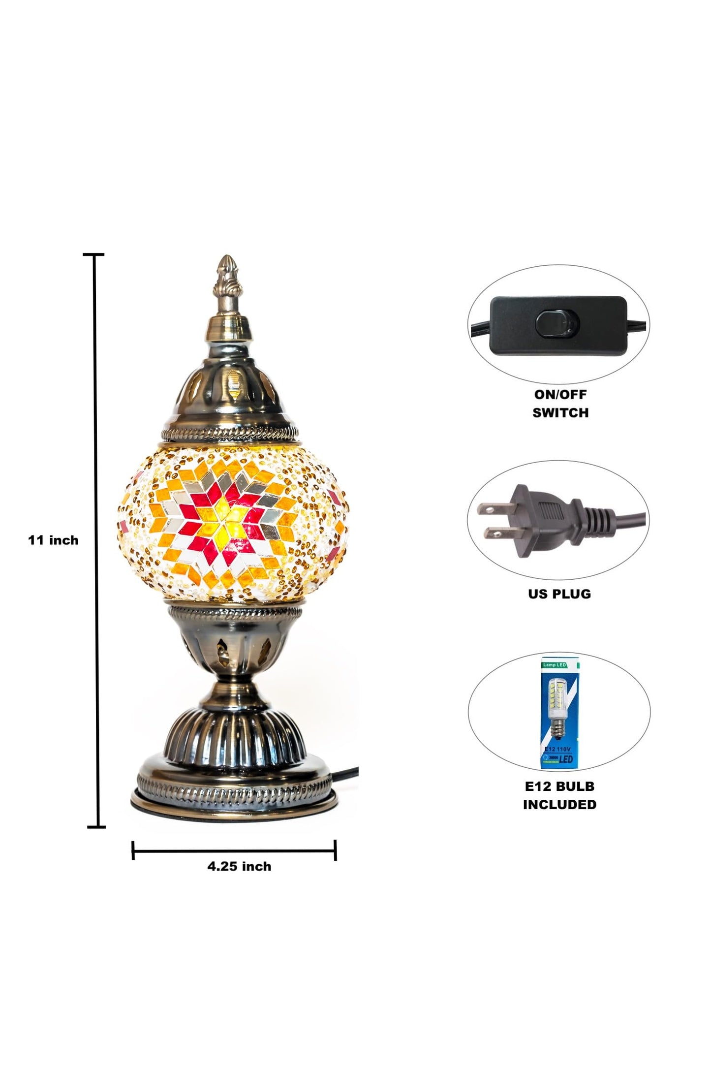 Kraftstories Turkish Mosaic Lamp Kit Diy Glass Decorative Table Bedside Night Light Tabletop For Living Room Bedroom | Make Your Own Lamp | Antique Bronze Base (Sunset)