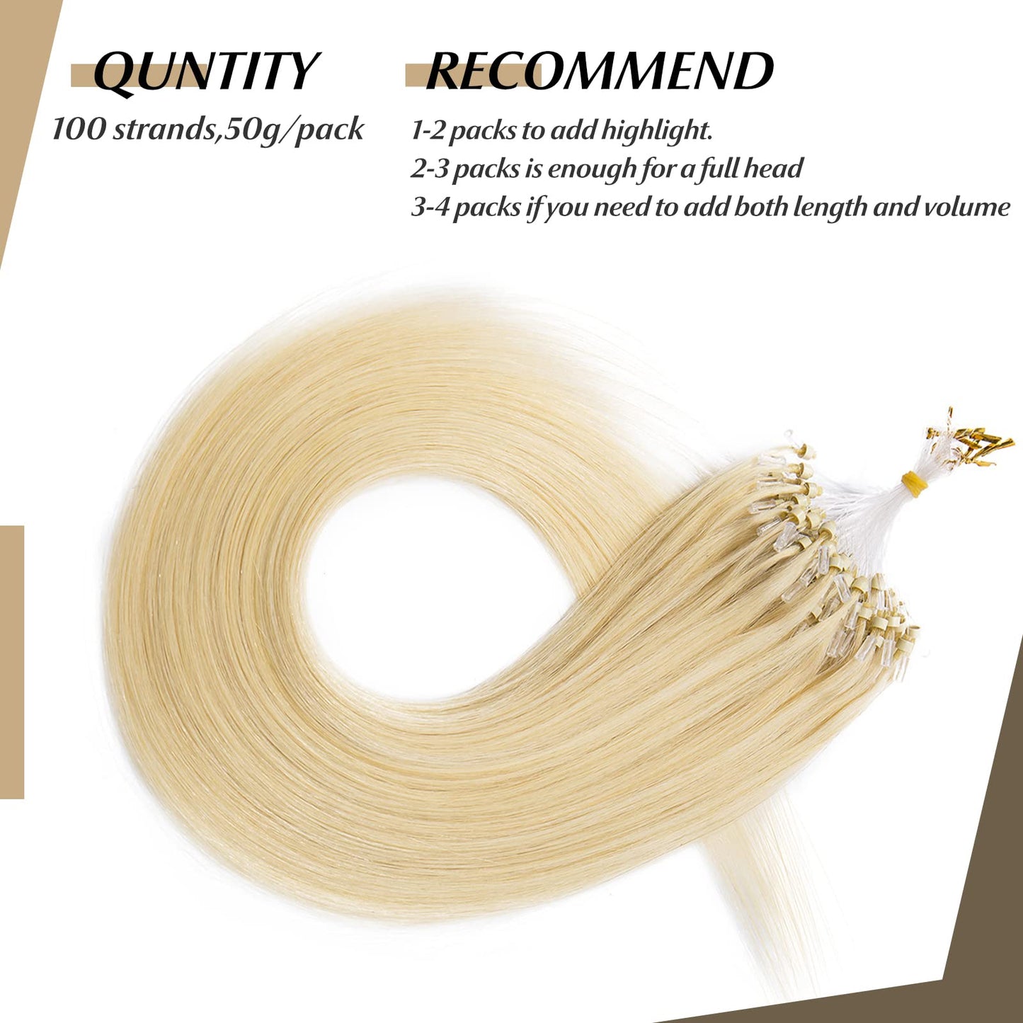 SEGO Micro Loop Human Hair Extensions 22 Inch Bleach blonde Micro Beads Hair Extensions Human Hair Cold Fusion Micro Ring Hair E