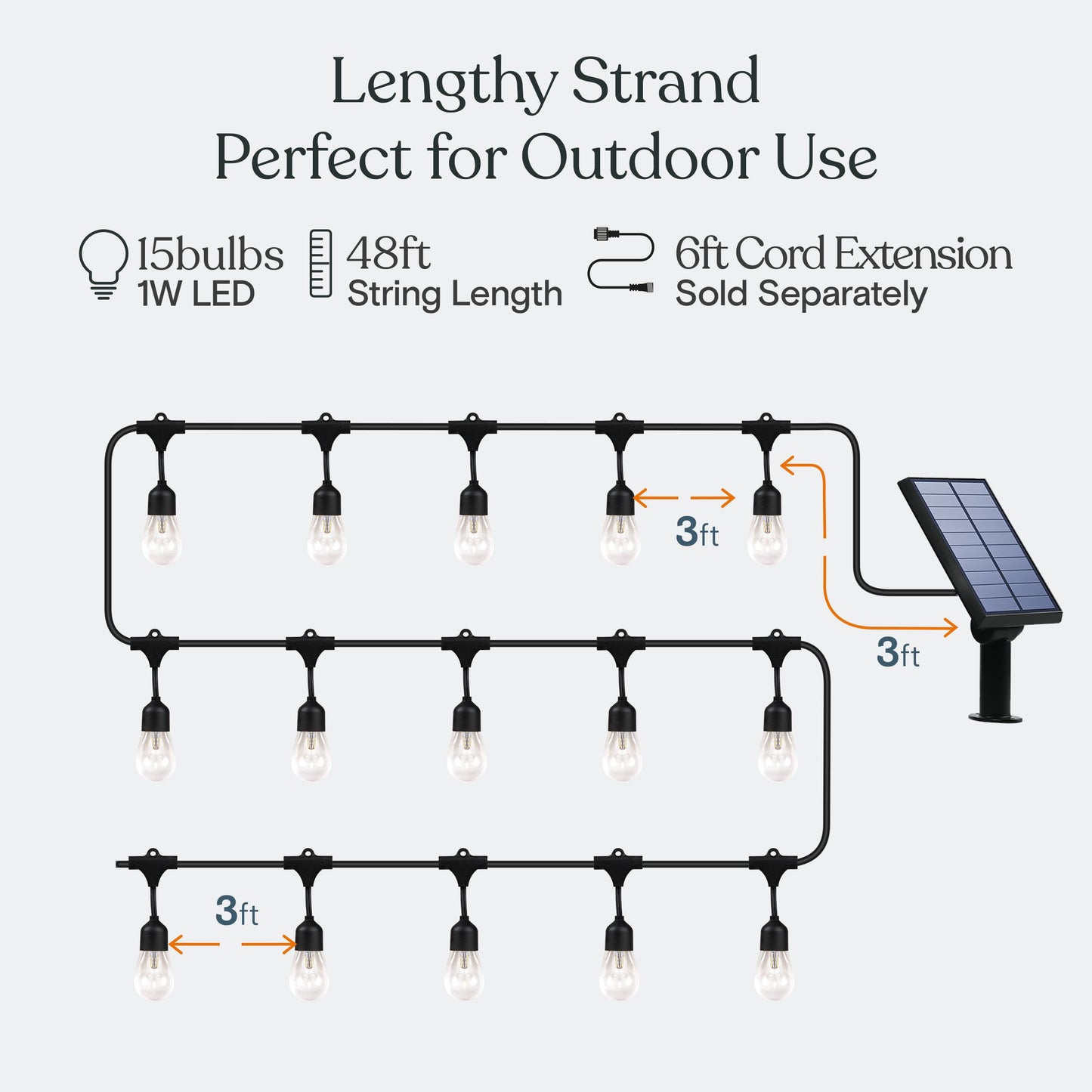 Brightech Ambience Pro Solar String Lights - 48 Ft, Waterproof, Shatterproof, White, Model SLR-48HG-SW