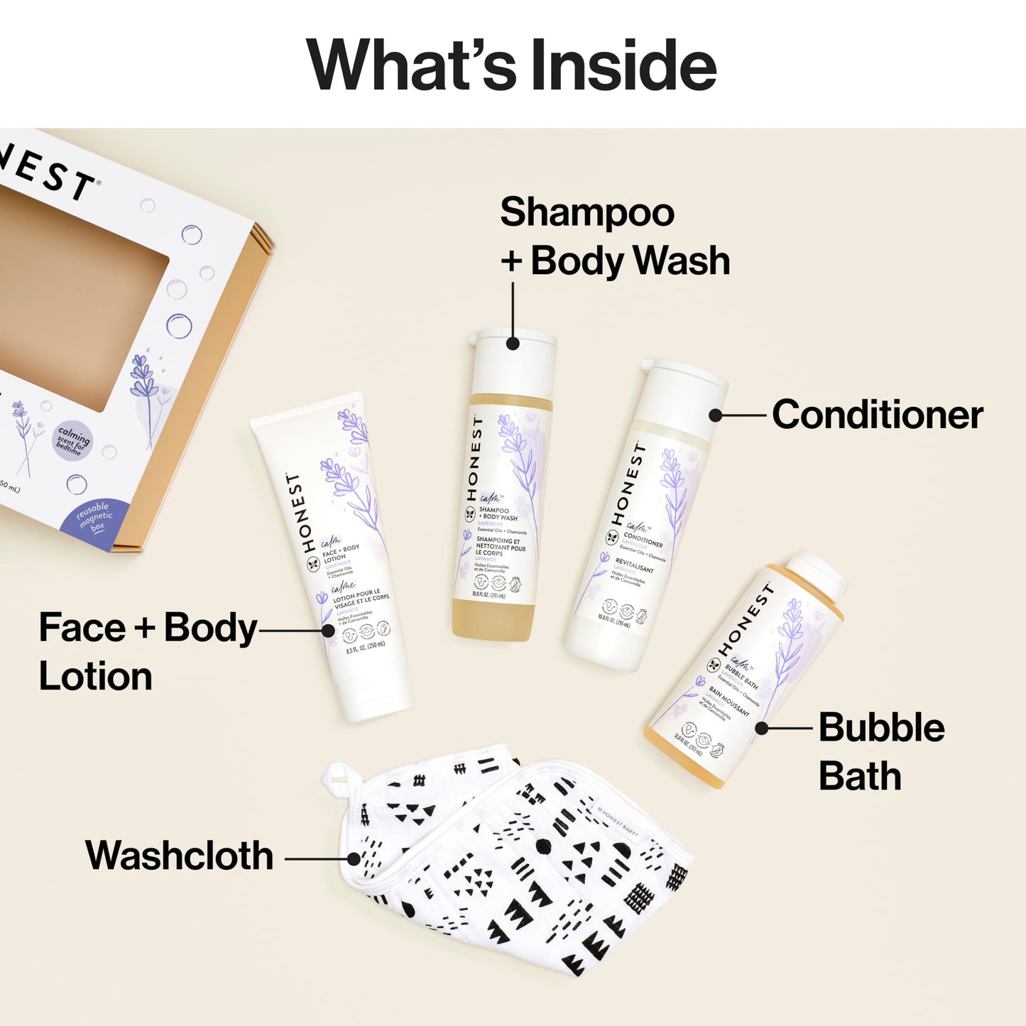 The Honest Company Calming Lavender Bathtime Gift Set | Hypoallergenic Bath Essentials for Sensitive Skin | Shampoo + Body Wash,