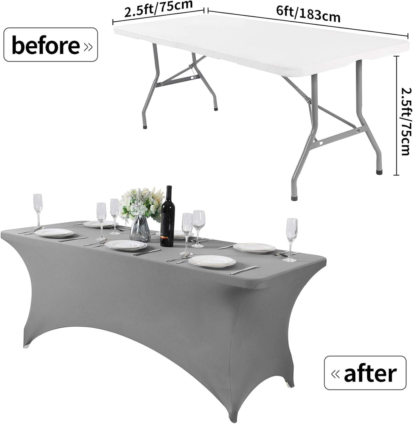 Spandex Table Cover for 6Ft or 4fT or 8ft Table Universal Fitted Stretch Tablecloth for Party, Banquet, Wedding and Events-Gray