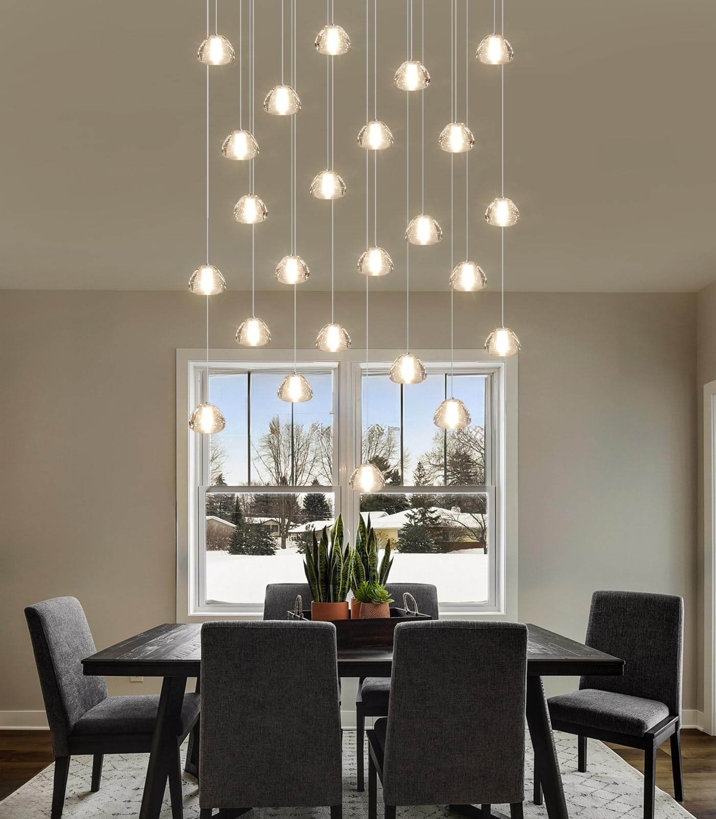 Dolria 24-Lights Modern Rectangular Crystal Chandelier Led Raindrop Ceiling Pendant Light Crystal Lighting Fixture For Living Room Hotel Staircase Hallway Foyer Entryway Bedroom Silver