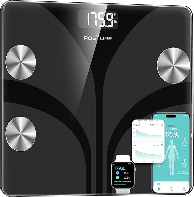 Posture Scale for Body Weight, Digital Bathroom Smart Scale, 13 Body Composition Analyzer Sync Weight Scale BMI Health Mon...