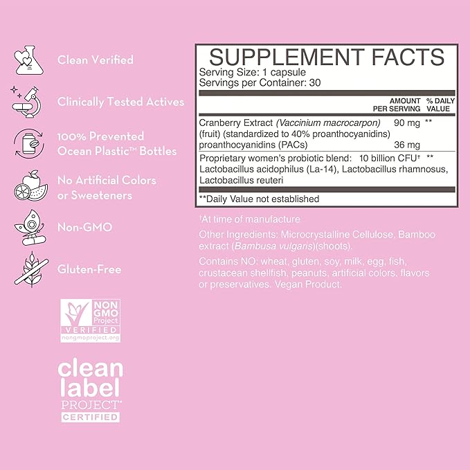 HUM Private Party - Vaginal Probiotics for Women's Health, pH Balance Supplement, and Urinary Tract Support with Cranberry & Lactobacillus Blend | Cranberry Pills, (90 Capsules)