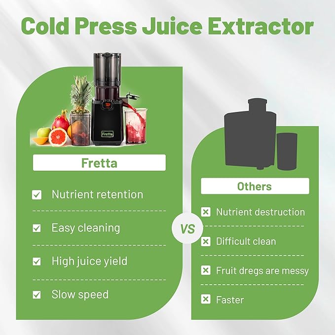 Fretta Cold Press Juicer,Juicer Machines Vegetable and Fruits,Masticating Juicer with 5.3'' Large Feed Chute fit Whole Fruits,BPA-Free, Reverse Function,250W