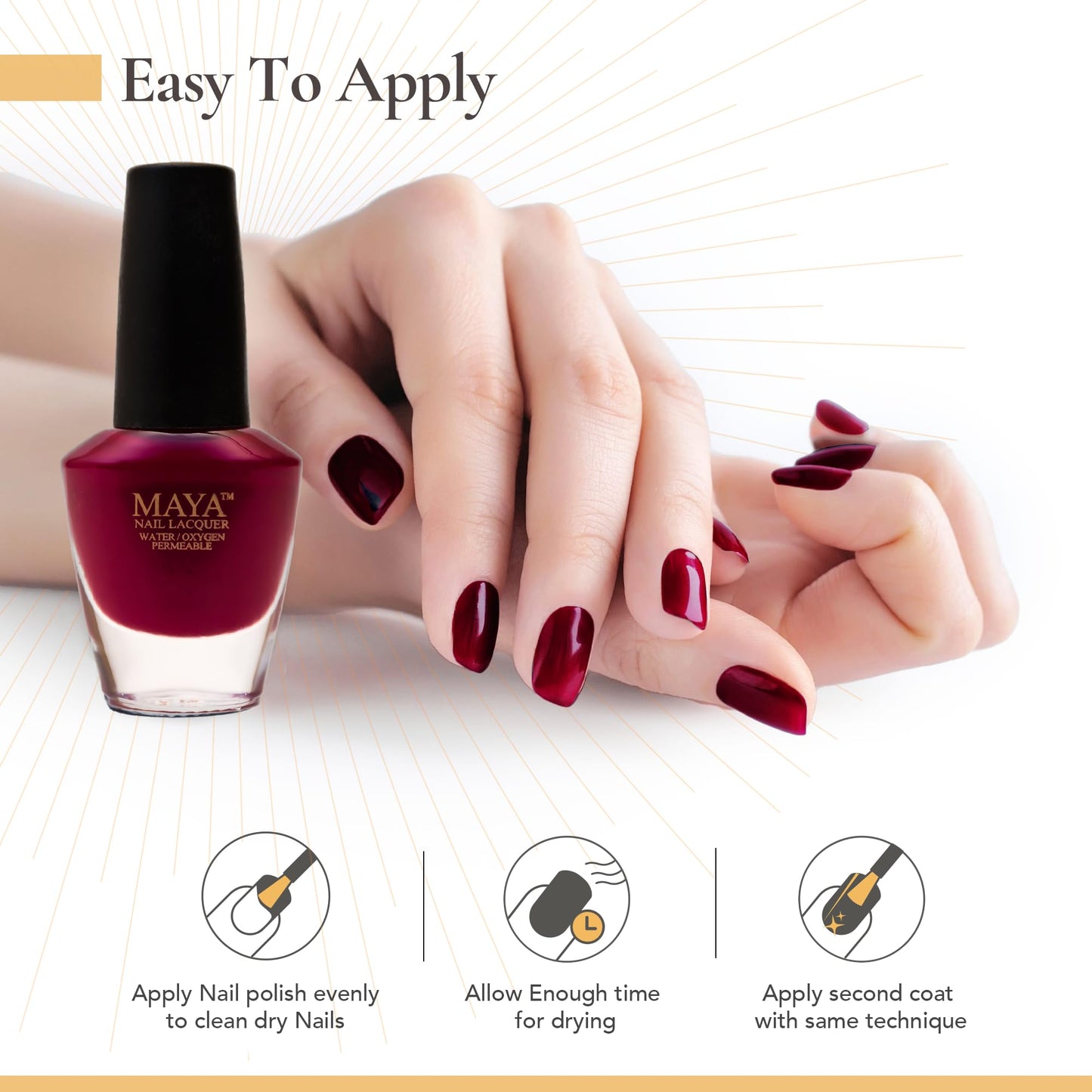 MAYA Red Gel Nail Polish - Quick Dry, Non-Toxic, Breathable & Cruelty Free Nail Art DIY Manicure, Certified Halal Nail Kit - 0.4
