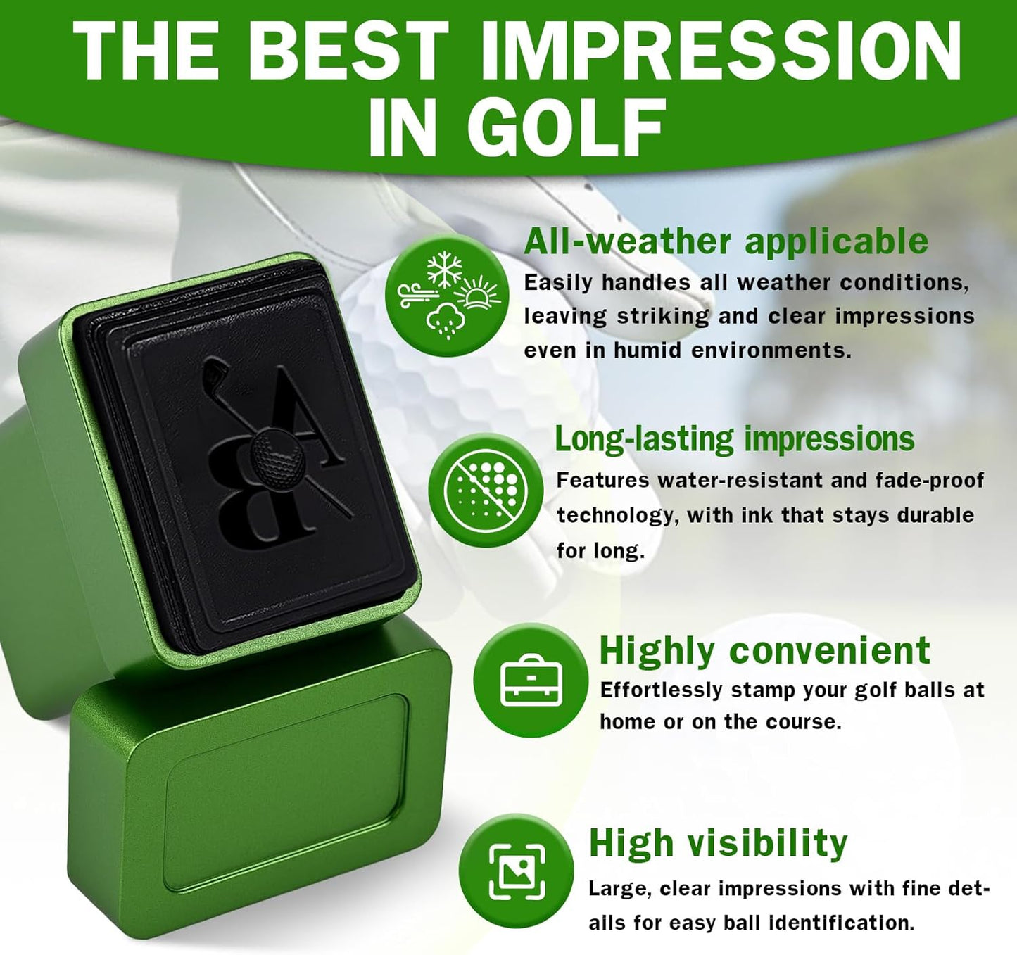Custom Golf Ball Stamp Personalized, Self-Inking Monogram Ball Marker Stamper with Name Logo, Waterproof Ink, Customizable Golf Accessories for Golfers, Unique Reusable Gift for Men Women