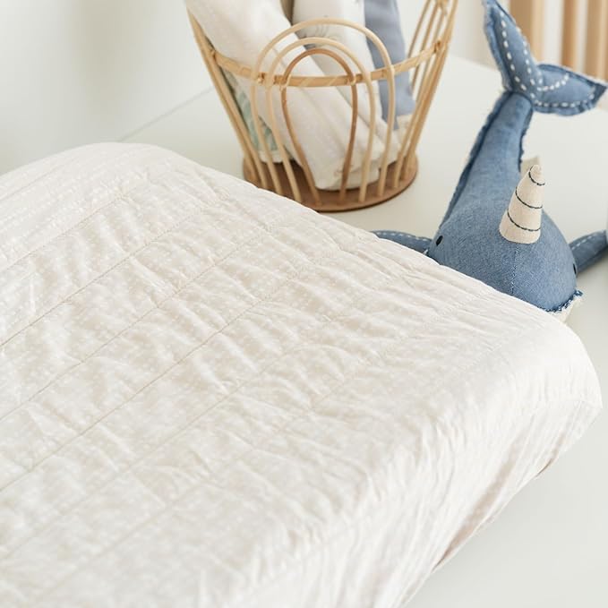 Crane Baby Changing Pad Cover, 100% Cotton Sateen Exterior Change Pad Cover, Neutral Dot, 16" x 32", Fitted Changing Pad Covers, Changing Table Pad Cover for Nursery, Baby Registry or Shower Gift