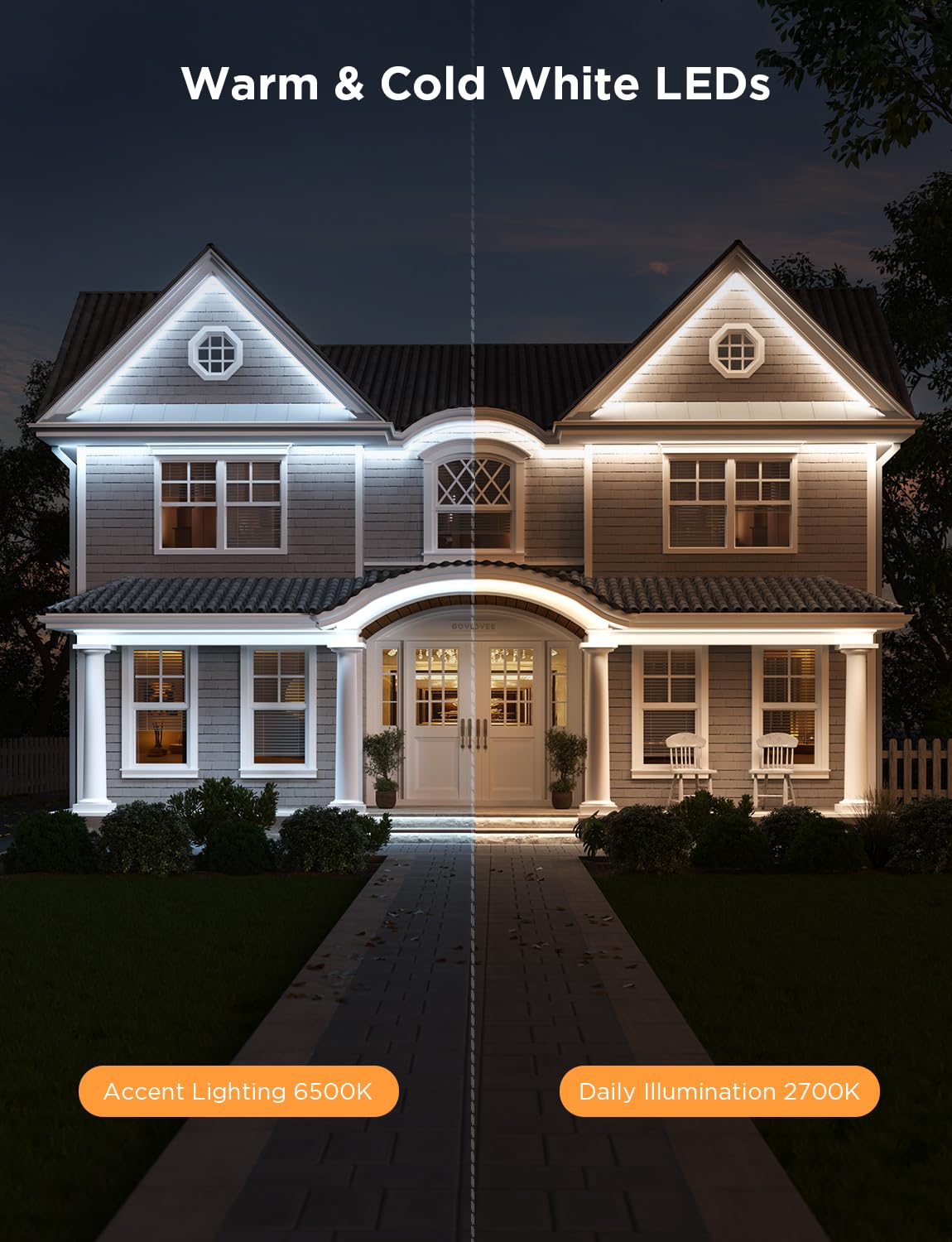 Govee Outdoor LED Strip Lights RGBIC with Warm and Cold White, 98.4ft 2.4G WiFi Smart Outdoor Lights, IP65 Waterproof, Work with Alexa and Google Assistant, App Control, for Porch, Patio, Eave, Party