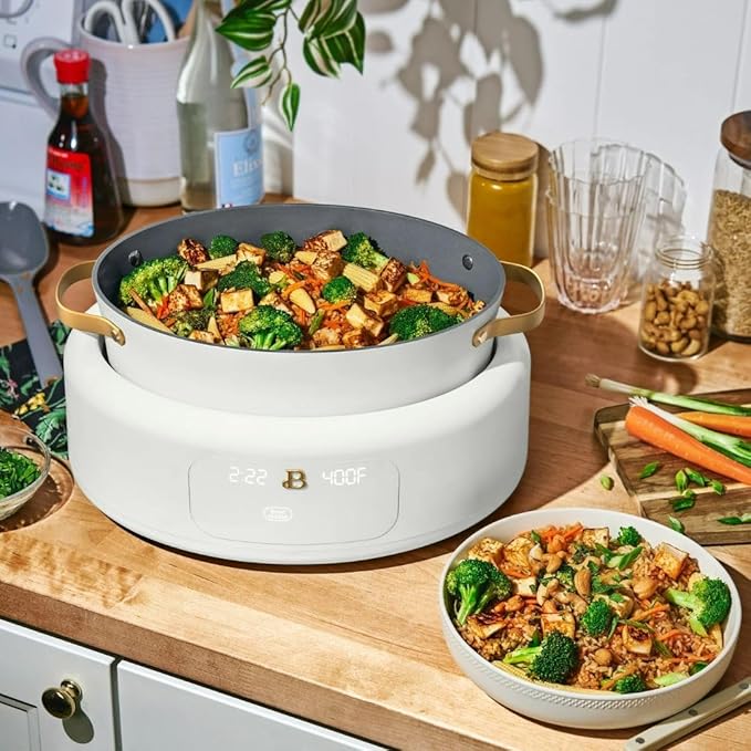 Beautiful 10-in-1 6-Qt Programmable Multi-Cooker with Oven-Safe Pot & 7 Presets – Slow Cook, Rice, Steam, Sauté (White)